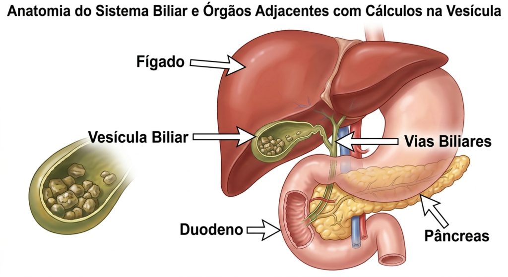 Anatoma das vias biliares com colelitiase