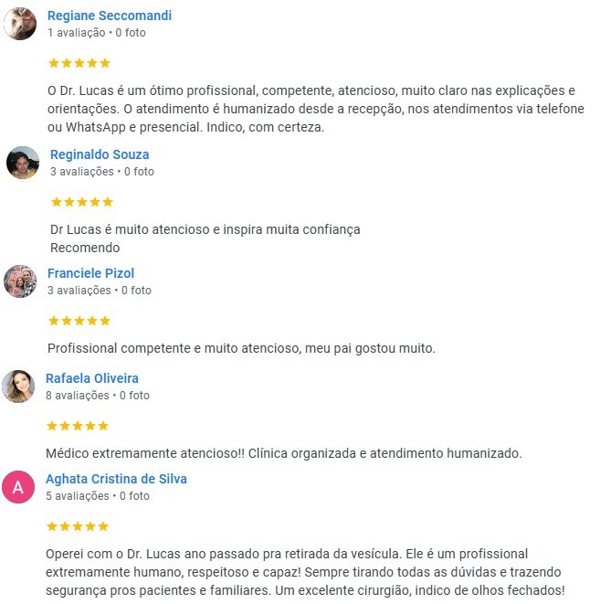 Depoimentos dos pacientes no Google