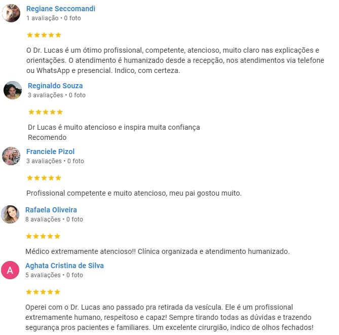 Depoimentos dos pacientes no Google
