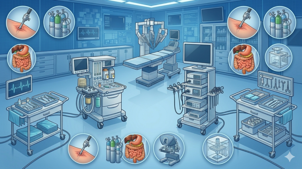 Ilustração de uma sala de cirurgia